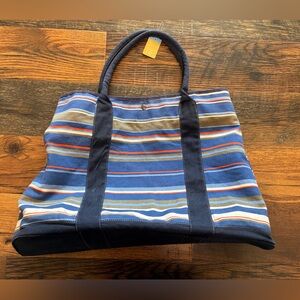 NWT Large Steve & Barry’s Striped Canvas Tote Bag - snapped sides